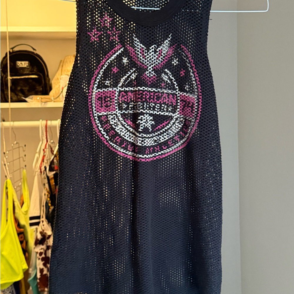 Black Mesh Tank Top with Pink Graphic